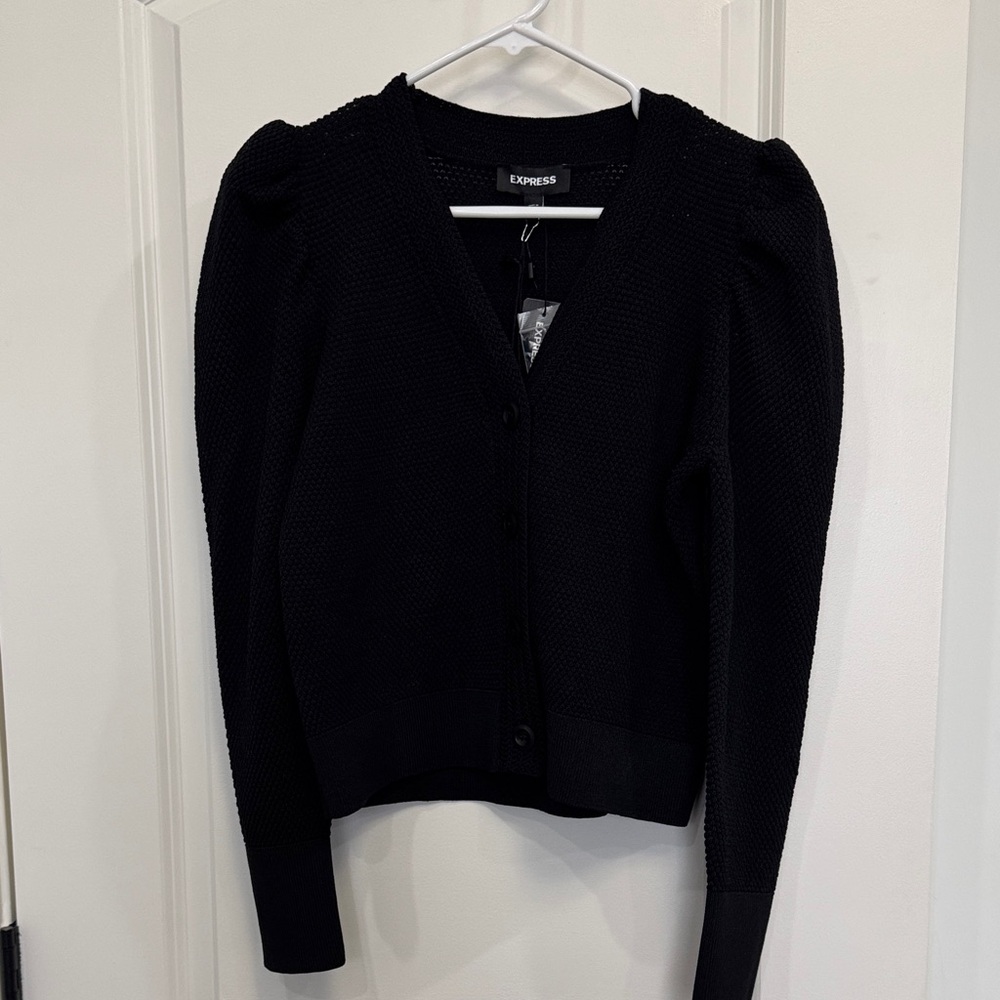 Express Cropped Black Cardigan Sweater